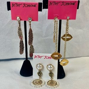Betsey Johnson Set of Three Dangle Earrings in Gold Tones Vintage Unique Set!